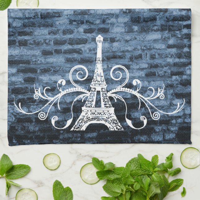 Blue Eiffel Towel Grunge Kitchen Towel Kökshandduk (Vikta)