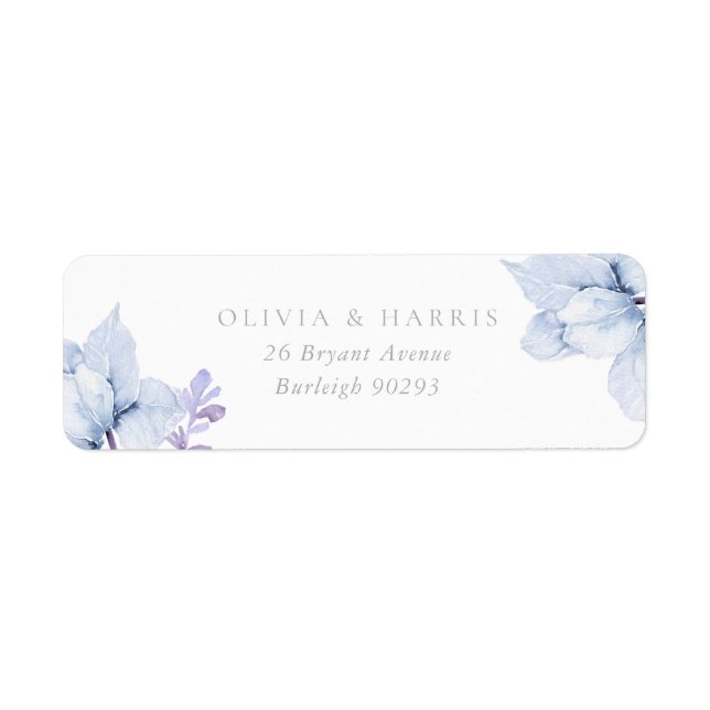 Blue Elegance Blommigt Bröllop Returadress Etikett (Framsidan)