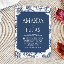 Blue Elegant Chinoiserie Bröllop Inbjudningar