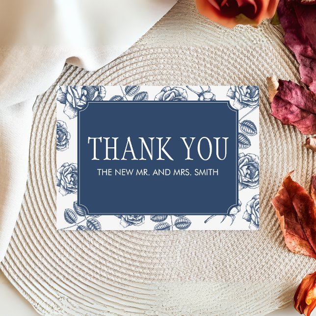 Blue Elegant Chinoiserie Bröllop Tack Kort (Blue Vintage Elegant Wedding  Thank you Card)