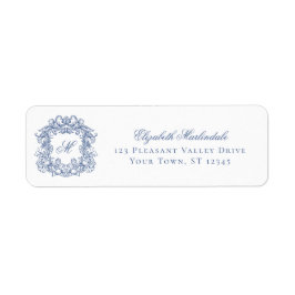 Blue Elegant Crest Monogram Wedding Return Address Returadress Etikett