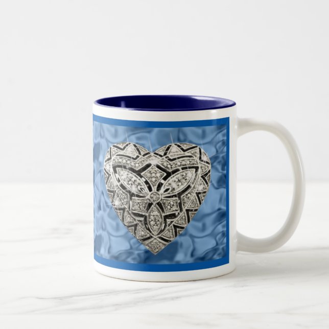 Blue Elegant Designer Heart Mugg (Höger)