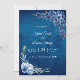 Blue Elegant floral summer wedding Inbjudningar
