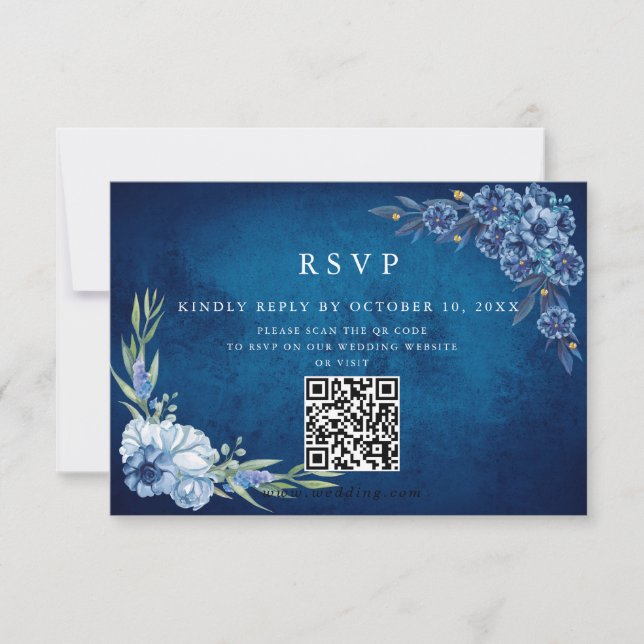 Blue Elegant floral summer wedding OSA Kort (Framsida)