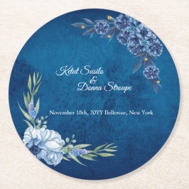 Blue Elegant floral summer wedding Underlägg Papper Rund