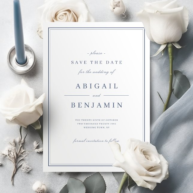 Blue Elegant gold classy minimalist save the date Spara Datumet (Blue Elegant gold classy minimalist save the date)