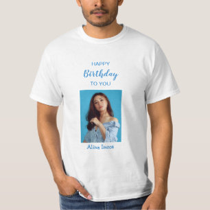 Blue Elegant Grattis på födelsedagen Photo T-Shirt