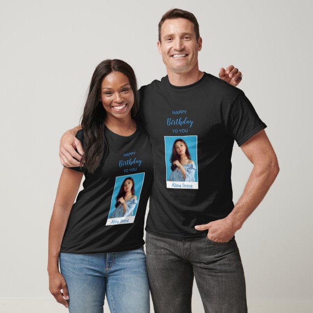 Blue Elegant Grattis på födelsedagen Photo T-Shirt (Unisex)