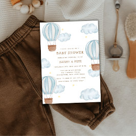 Blue Elegant Luftballong Cloud Boy Baby Shower Inbjudningar