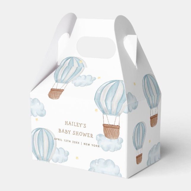 Blue Elegant Luftballong Cloud Boy Baby Shower Presentaskar (Framsidan Sidan)