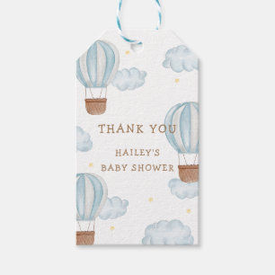 Blue Elegant Luftballong Cloud Boy Baby Shower Presentetikett