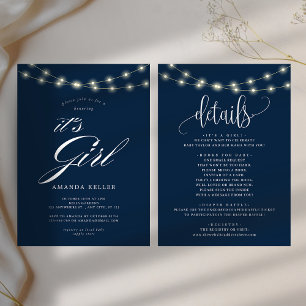 Blue Elegant Minimalist, det är Baby Shower för fl Inbjudningar