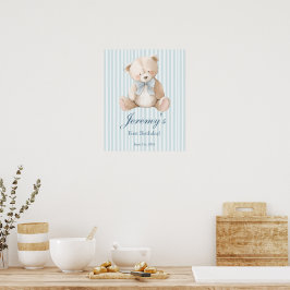 Blue Elegant Teddy Bear Sticker Poster