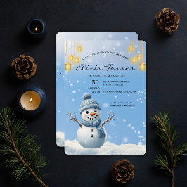 Blue Elegant Whimsical Winter Snögubbe Baby Shower Inbjudningar