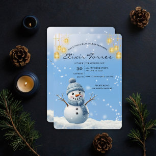 Blue Elegant Whimsical Winter Snögubbe Baby Shower Inbjudningar