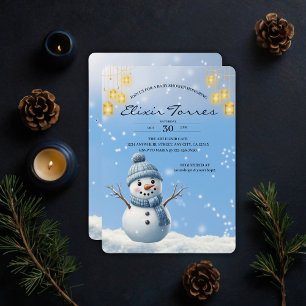 Blue Elegant Whimsical Winter Snögubbe Baby Shower Inbjudningar