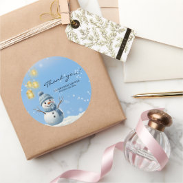 Blue Elegant Whimsical Winter Snögubbe Baby Shower Runt Klistermärke