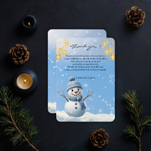 Blue Elegant Whimsical Winter Snögubbe Baby Shower Tack Kort