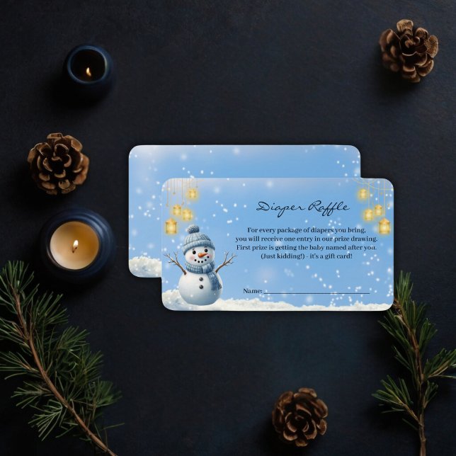 Blue Elegant Whimsical Winter Snögubbe Baby Shower Tilläggskort (Skapare uppladdad)