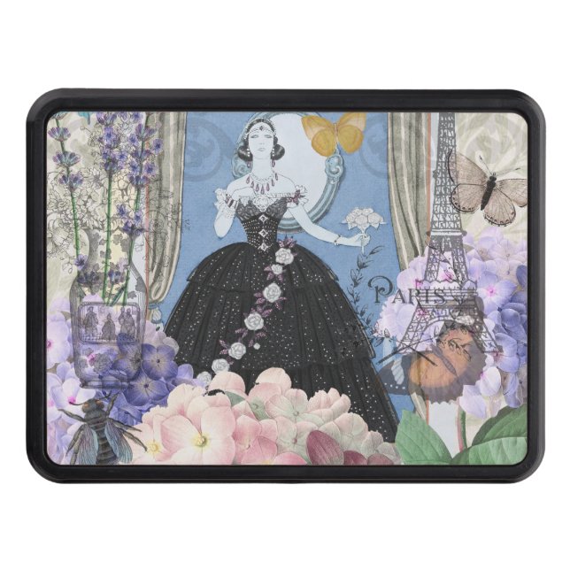 Blue Elegant Woman Blommigt Finare Gown Dragkroksskydd (Framsidan)