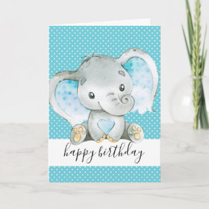 Blue Elephant 1st Birthday Pojke Kort