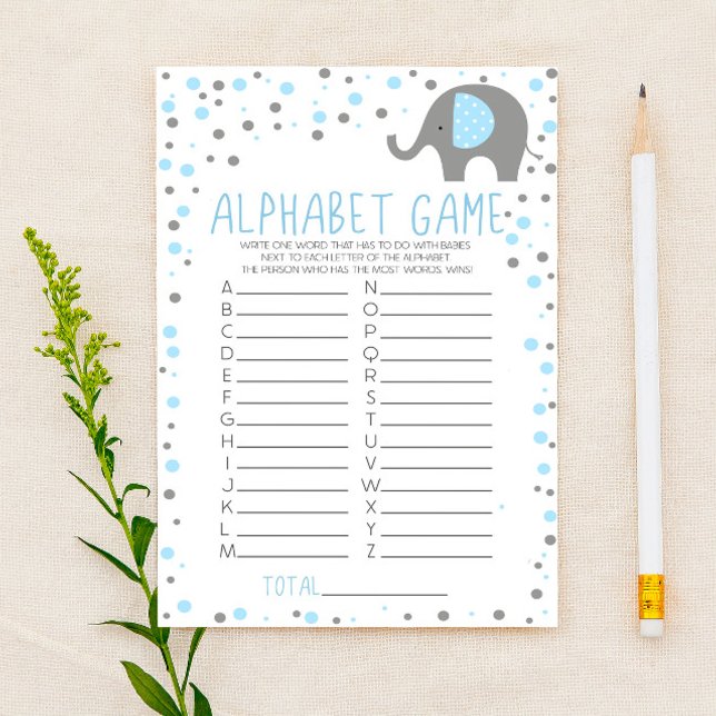 Blue Elephant Alphabet Baby Shower-spel Brevpapper (Skapare uppladdad)