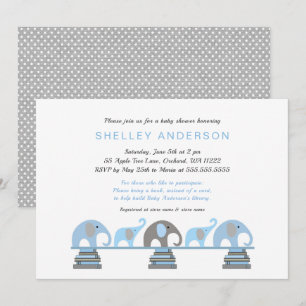 Blue Elephant Baby First Bibliotek Baby Shower Inbjudningar