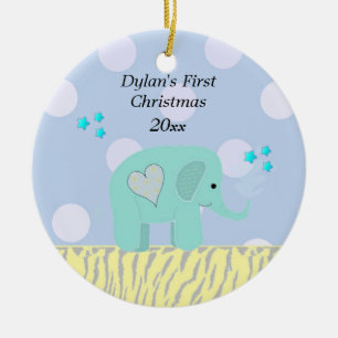 Blue Elephant Baby Första jul Julgransprydnad Keramik