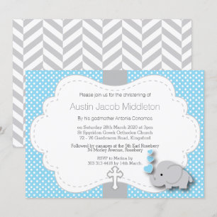 Blue - Elephant 🐘 Baby Photo - Christening Inbjudningar