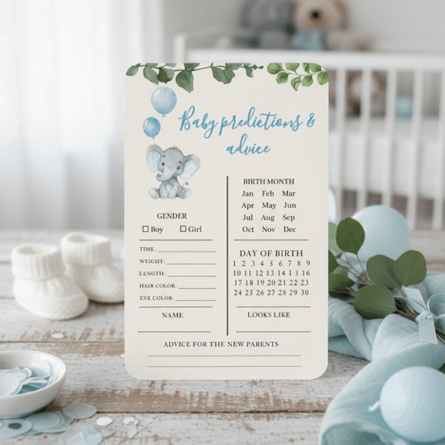 Blue Elephant Baby Predictions and Advice Card (Skapare uppladdad)