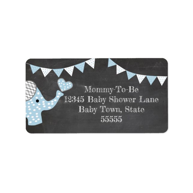 Blue Elephant Baby Shower Adressetikett (Framsidan)