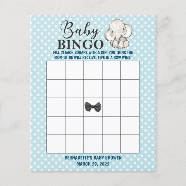 Blue Elephant Baby Shower Bingo (Framsida)