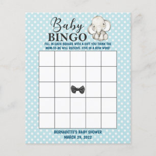 Blue Elephant Baby Shower Bingo