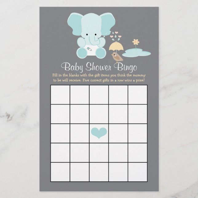 Blue Elephant Baby Shower Bingo (Framsida)