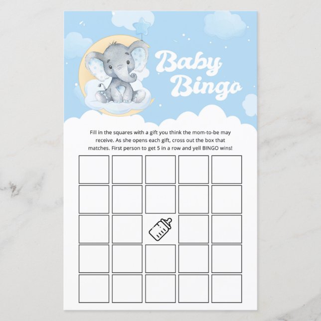 Blue Elephant Baby Shower Bingo Game (Framsida)