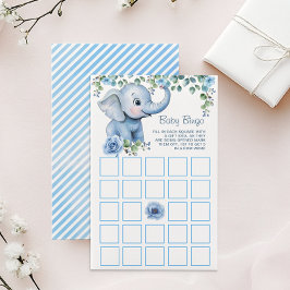 Blue Elephant Baby Shower Bingo Game - Watercolor