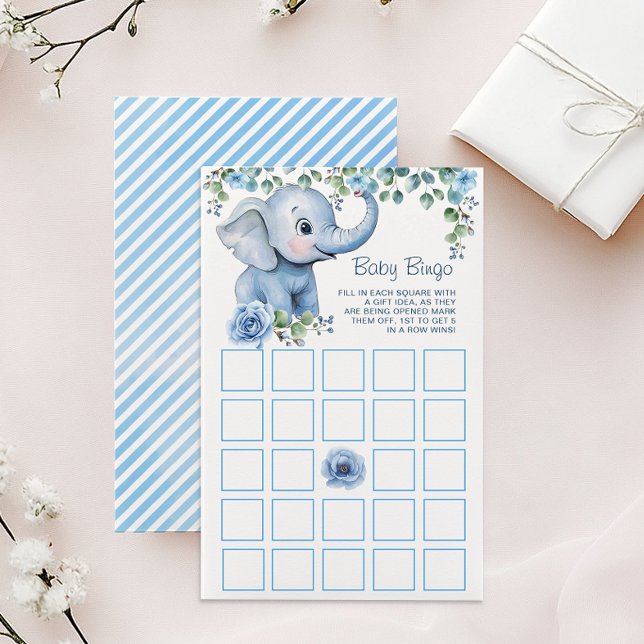 Blue Elephant Baby Shower Bingo Game - Watercolor (Baby Bingo)