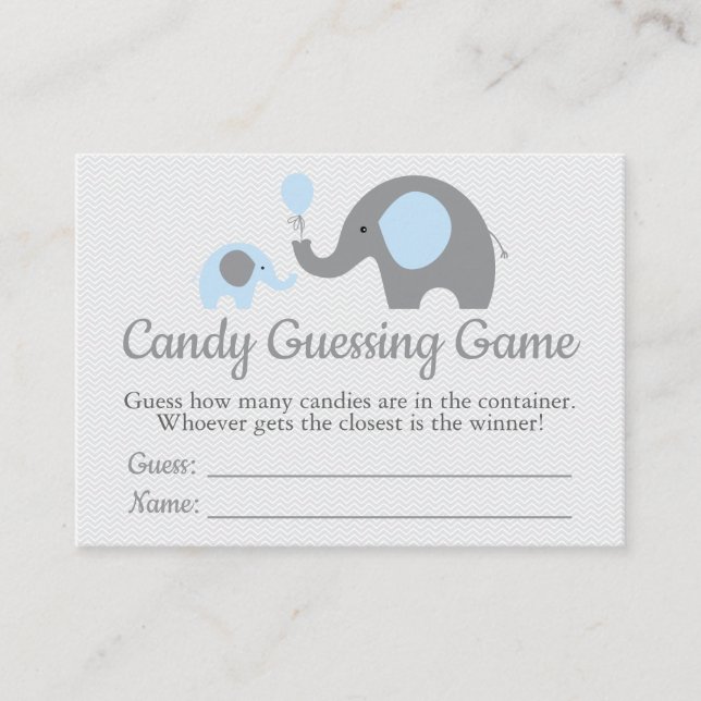 Blue Elephant Baby Shower Candy Guessing Game Visitkort (Framsida)