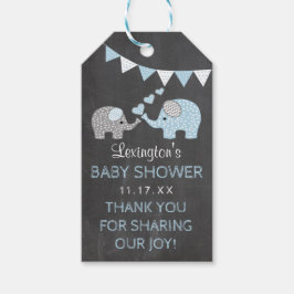 Blue Elephant Baby Shower Chalk Tack Presentetikett