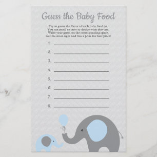 Blue Elephant Baby Shower gissar att matspelet i B Flygblad