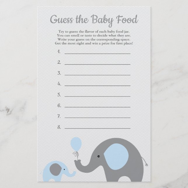 Blue Elephant Baby Shower gissar att matspelet i B Flygblad (Framsidan)