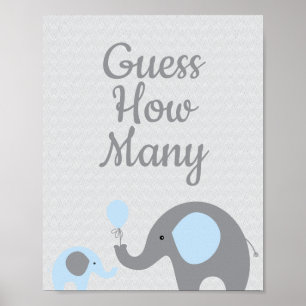 Blue Elephant Baby Shower gissar hur många speltec Poster