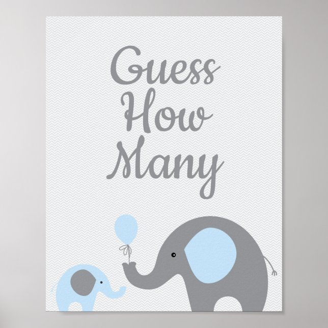 Blue Elephant Baby Shower gissar hur många speltec Poster (Framsidan)