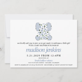 Blue Elephant Baby Shower Inbjudningar