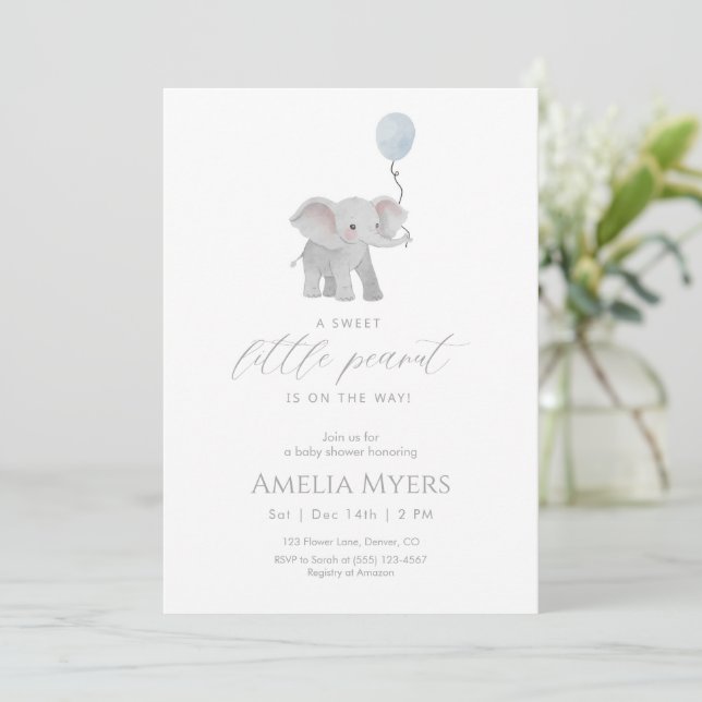 Blue Elephant Baby Shower Invitation Inbjudningar (Stående Fram)