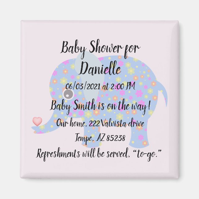 Blue Elephant & Baby Shower Magnet (Framsidan)