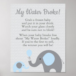 Blue Elephant Baby Shower My Vatten Fattig Spelsky Poster