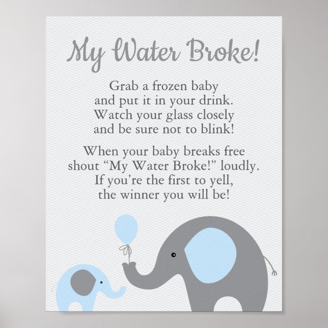 Blue Elephant Baby Shower My Vatten Fattig Spelsky Poster (Framsidan)
