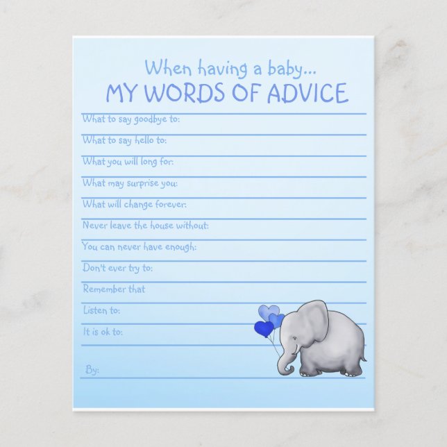 Blue Elephant Baby Shower Ord of Advice Game (Framsida)