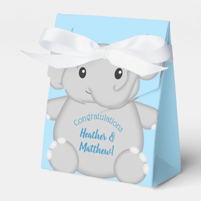Blue Elephant Baby Shower Presentaskar (Framsidan Sidan)